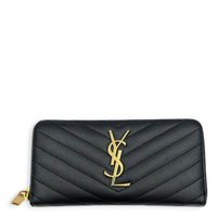 Cassandre Wallet Long Noir in Caviar Leather, Gold hardware