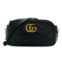 GG Marmont Shoulder Bag Small Black in Calfskin, Gold hardware