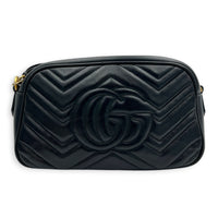 GG Marmont Shoulder Bag Small Black in Calfskin, Gold hardware