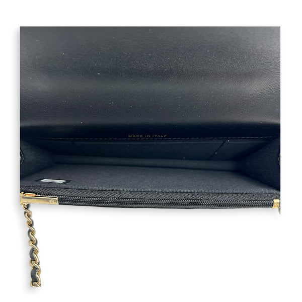 CC Wallet On Chain Black in Lambskin, Gold hardware
