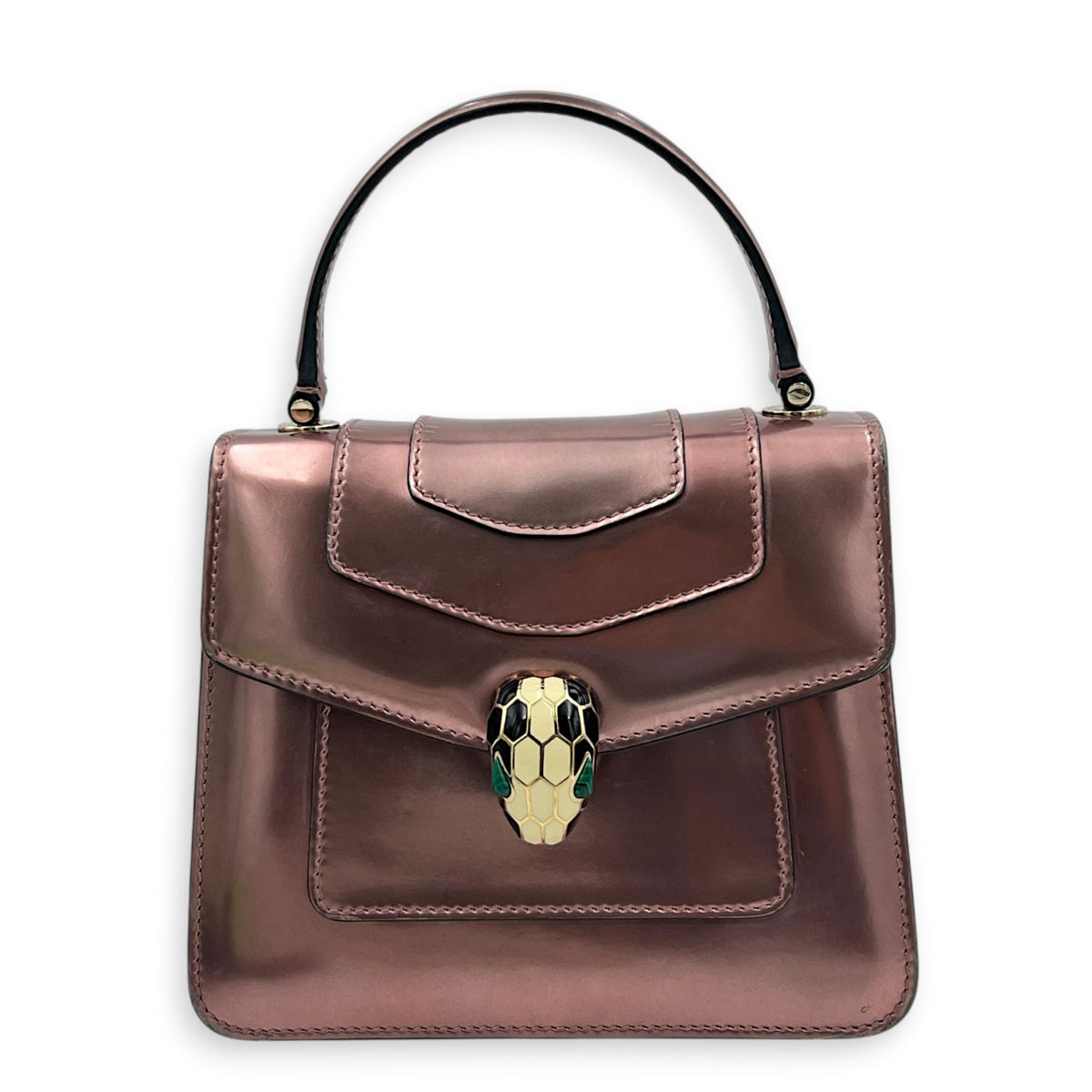 Serpenti Forever Top Handle Bag Metallic Pink in Patent Leather, Gold hardware