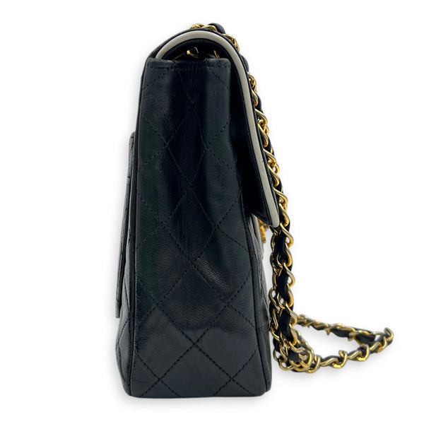 CC Flap White Piping Shoulder Bag Navy in Lambskin, Gold hardware