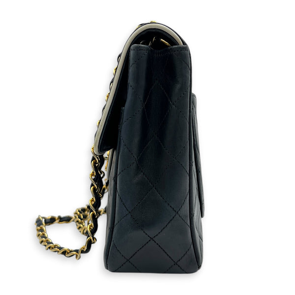 CC Flap White Piping Shoulder Bag Navy in Lambskin, Gold hardware