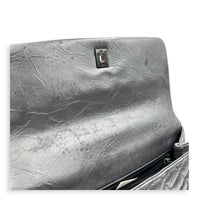 Coco Top Handle Bag Large Metallic Grey in Distressed Leather, Gunmetal hardware