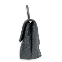 Coco Top Handle Bag Large Metallic Grey in Distressed Leather, Gunmetal hardware