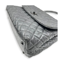 Coco Top Handle Bag Large Metallic Grey in Distressed Leather, Gunmetal hardware