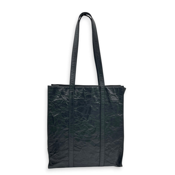 Logo Black Tote Bag in Distressed Leather, Silver hardware