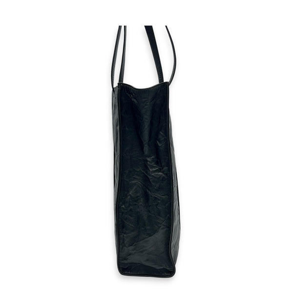 Logo Black Tote Bag in Distressed Leather, Silver hardware