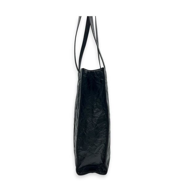 Logo Black Tote Bag in Distressed Leather, Silver hardware