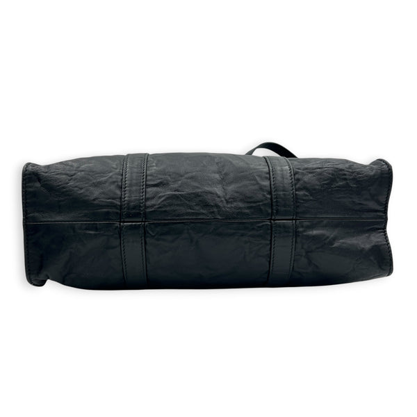 Logo Black Tote Bag in Distressed Leather, Silver hardware