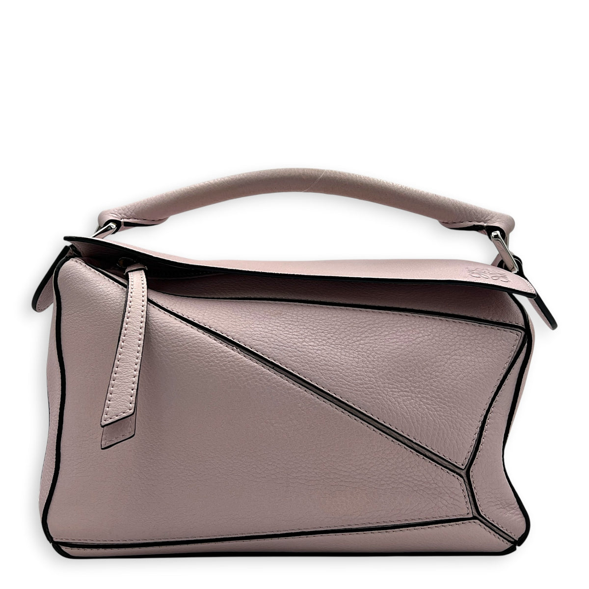 Puzzle Shoulder Bag Small Iridescent Pink in Calfskin, Silver hardware
