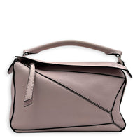 Puzzle Shoulder Bag Small Iridescent Pink in Calfskin, Silver hardware