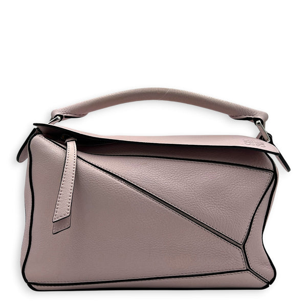 Puzzle Shoulder Bag Small Iridescent Pink in Calfskin, Silver hardware