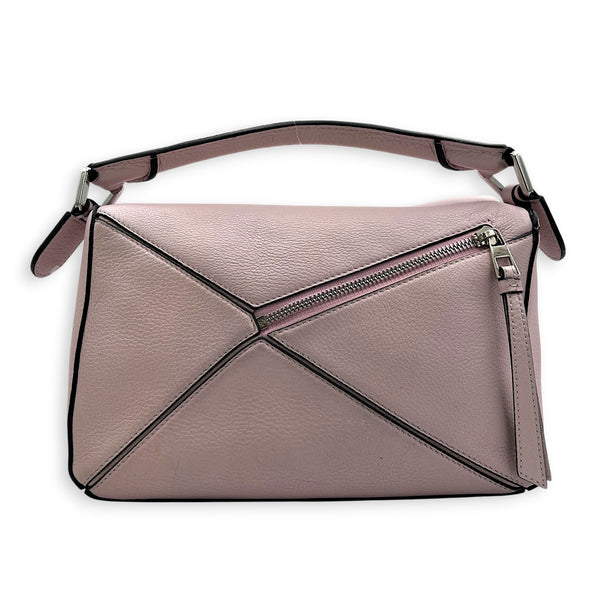 Puzzle Shoulder Bag Small Iridescent Pink in Calfskin, Silver hardware