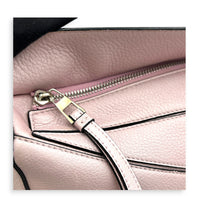 Puzzle Shoulder Bag Small Iridescent Pink in Calfskin, Silver hardware
