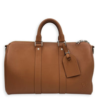 Keepall Top Handle Bag 35 Brown in Taurillon Leather, Silver hardware