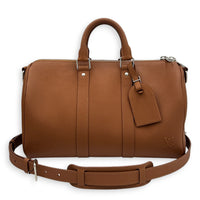 Keepall Top Handle Bag 35 Brown in Taurillon Leather, Silver hardware