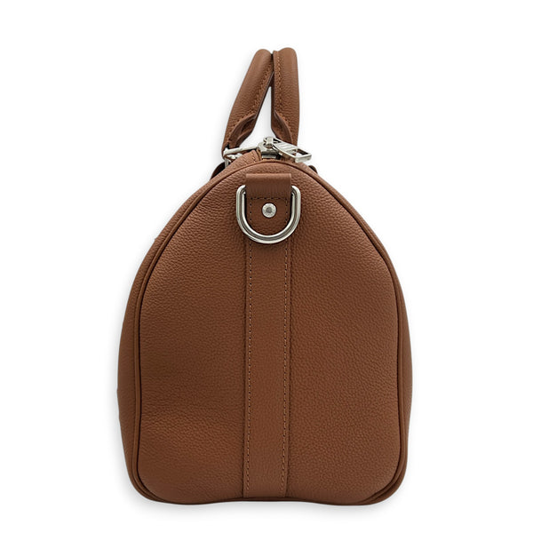 Keepall Top Handle Bag 35 Brown in Taurillon Leather, Silver hardware