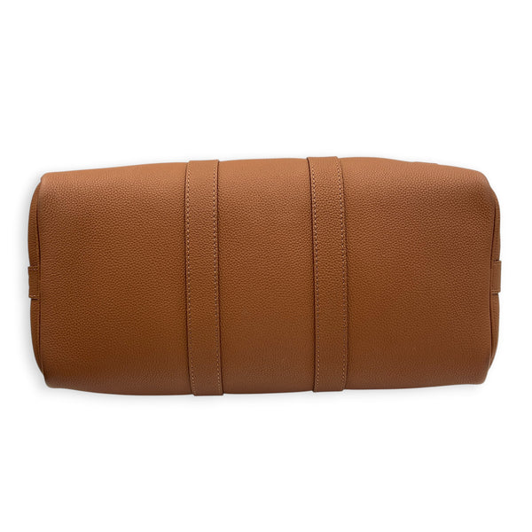 Keepall Top Handle Bag 35 Brown in Taurillon Leather, Silver hardware