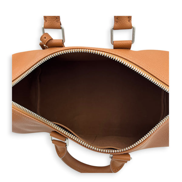 Keepall Top Handle Bag 35 Brown in Taurillon Leather, Silver hardware
