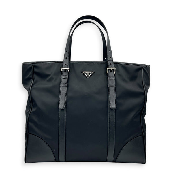 Logo Tote Bag Black in Nylon, Silver hardware