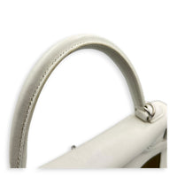 Kelly 28 White/ Vert Olive Officer Toile Top Handle Bag in Swift/Canvas, Palladium hardware