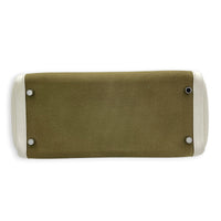 Kelly 28 White/ Vert Olive Officer Toile Top Handle Bag in Swift/Canvas, Palladium hardware