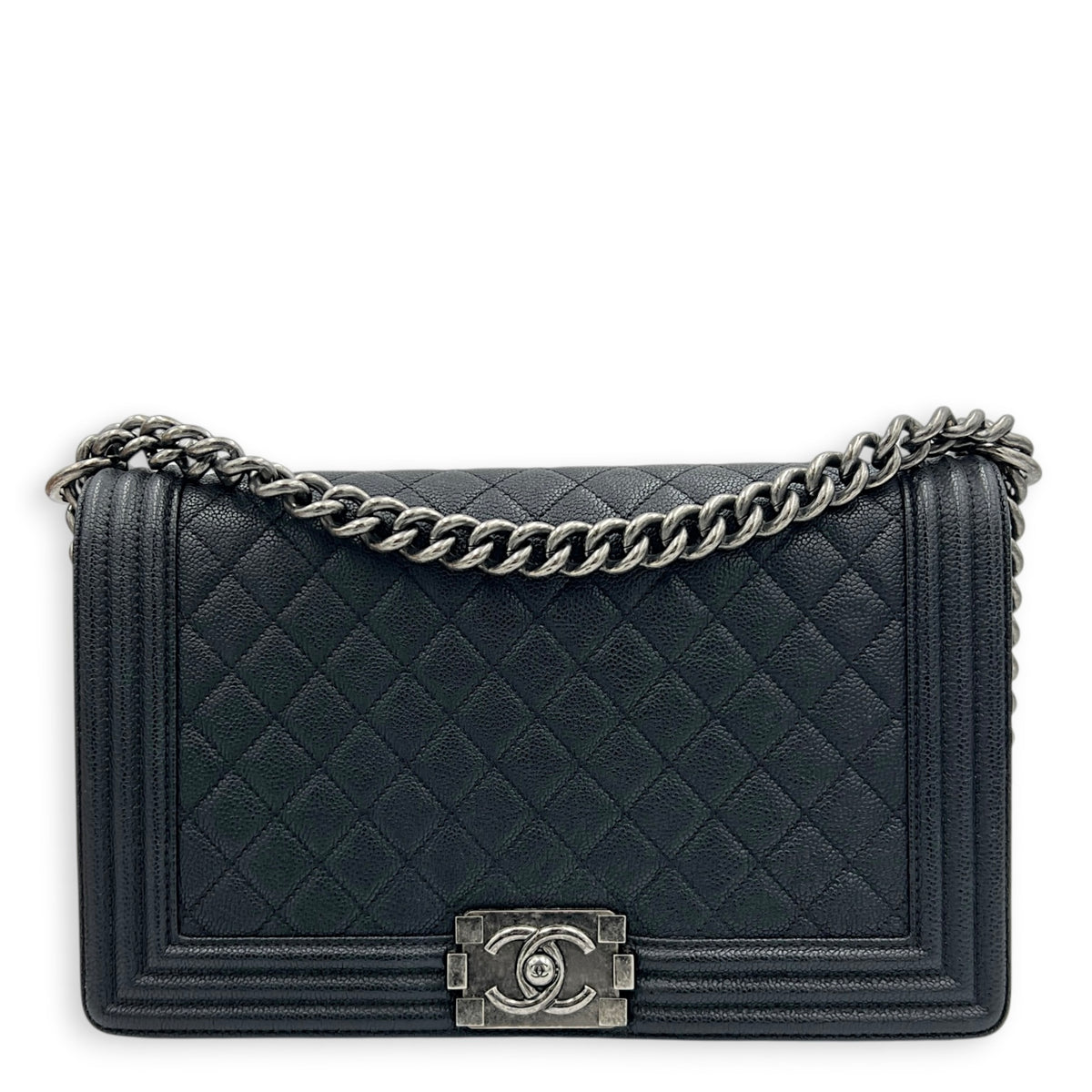 Boy Shoulder Bag Medium Black in Caviar Leather, Ruthenium hardware