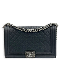 Boy Shoulder Bag Medium Black in Caviar Leather, Ruthenium hardware
