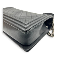 Boy Shoulder Bag Medium Black in Caviar Leather, Ruthenium hardware