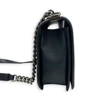 Boy Shoulder Bag Medium Black in Caviar Leather, Ruthenium hardware