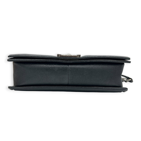 Boy Shoulder Bag Medium Black in Caviar Leather, Ruthenium hardware