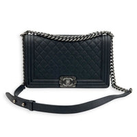 Boy Shoulder Bag Medium Black in Caviar Leather, Ruthenium hardware
