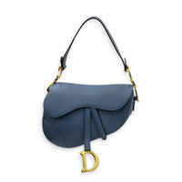 Saddle Steel Blue Shoulder Bag in Calfskin, Gold hardware