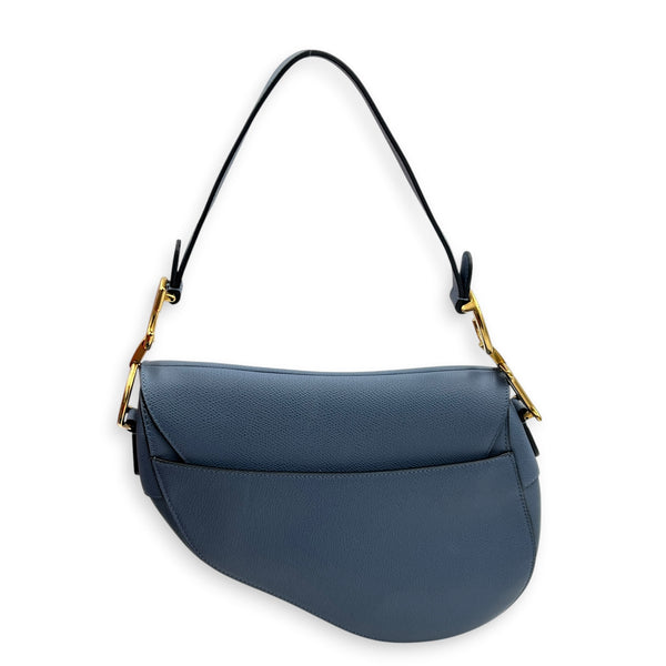 Saddle Steel Blue Shoulder Bag in Calfskin, Gold hardware