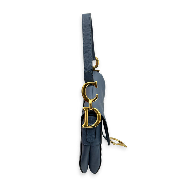Saddle Steel Blue Shoulder Bag in Calfskin, Gold hardware