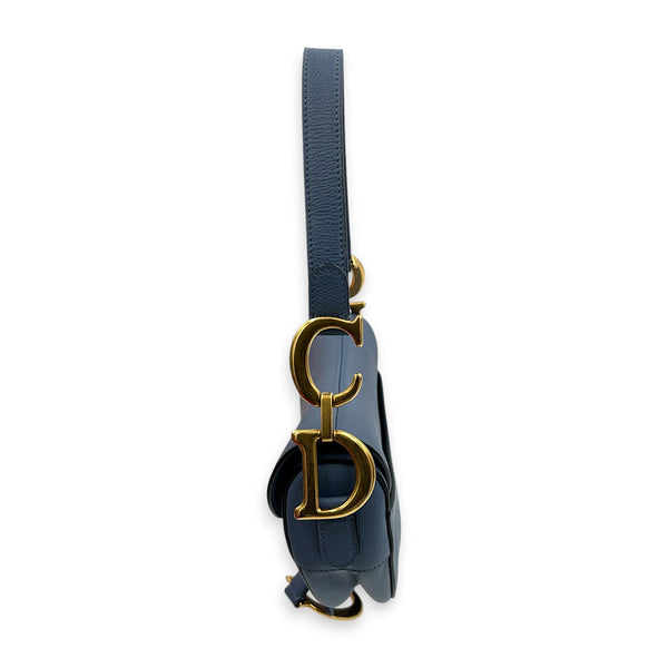 Saddle Steel Blue Shoulder Bag in Calfskin, Gold hardware