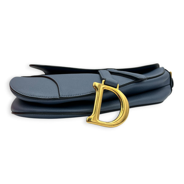 Saddle Steel Blue Shoulder Bag in Calfskin, Gold hardware