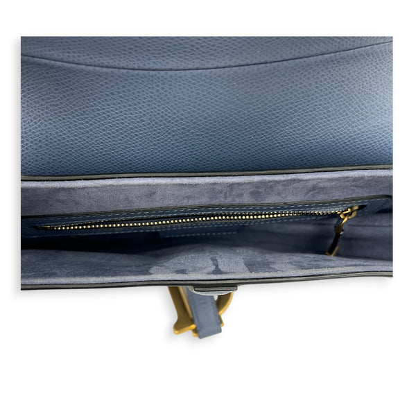 Saddle Steel Blue Shoulder Bag in Calfskin, Gold hardware