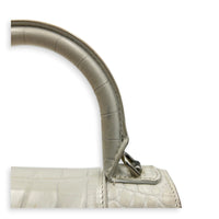 Hourglass Top Handle Bag XS White/Off-White in Crocodile Embossed Calfskin, Silver hardware