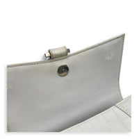 Hourglass Top Handle Bag XS White/Off-White in Crocodile Embossed Calfskin, Silver hardware