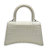 Hourglass Top Handle Bag XS White/Off-White in Crocodile Embossed Calfskin, Silver hardware