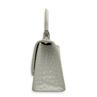 Hourglass Top Handle Bag XS White/Off-White in Crocodile Embossed Calfskin, Silver hardware