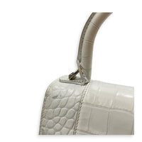 Hourglass Top Handle Bag XS White/Off-White in Crocodile Embossed Calfskin, Silver hardware