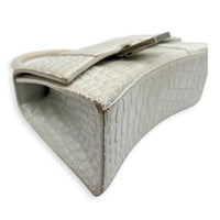 Hourglass Top Handle Bag XS White/Off-White in Crocodile Embossed Calfskin, Silver hardware