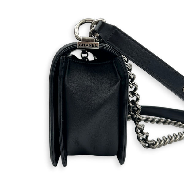 Boy Shoulder Bag Medium Black in Lambskin, Ruthenium hardware