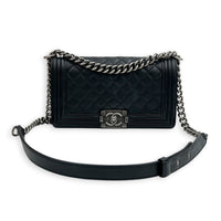 Boy Shoulder Bag Medium Black in Lambskin, Ruthenium hardware
