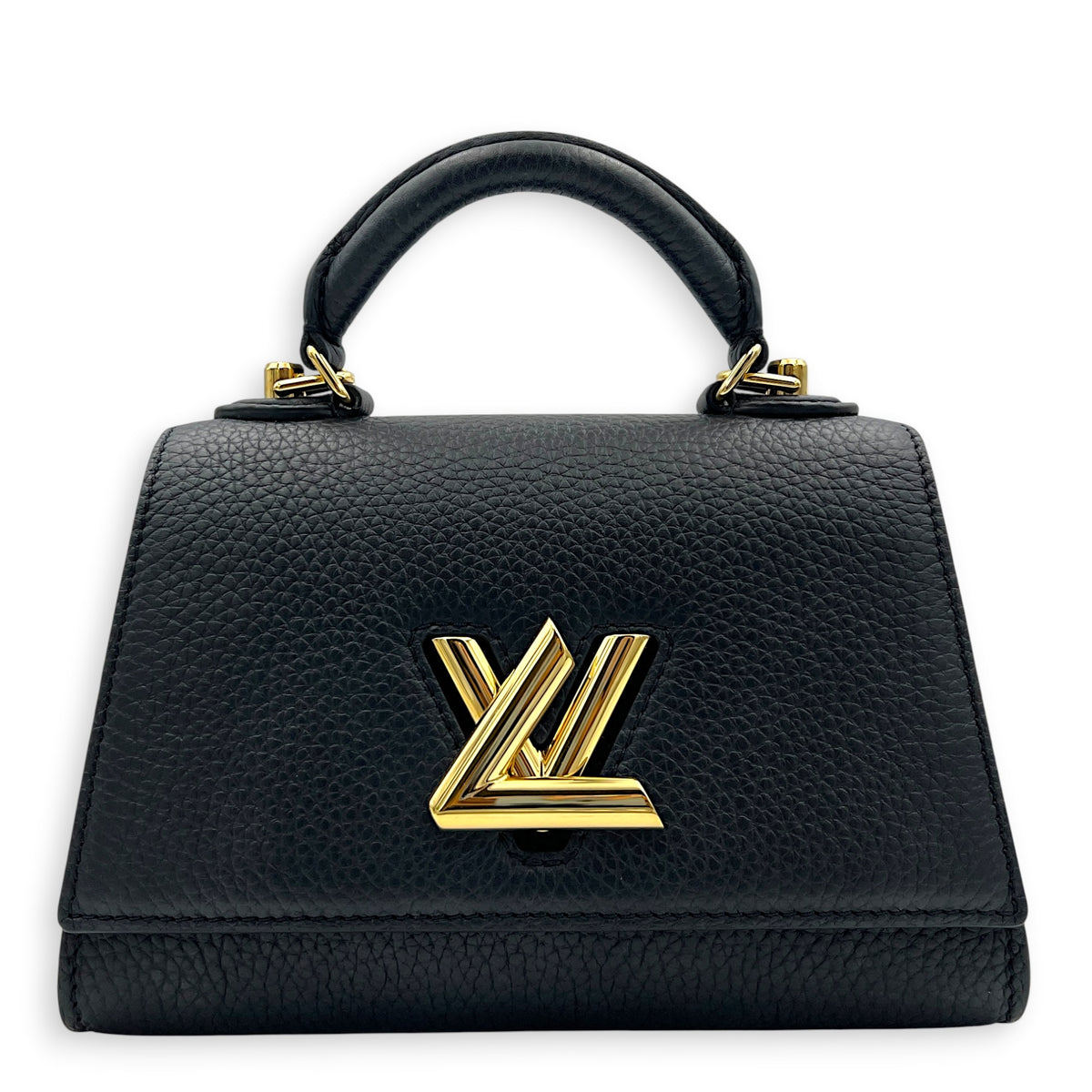 Twist One Top Handle Bag Black in Taurillon Leather, Gold hardware