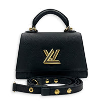 Twist One Top Handle Bag Black in Taurillon Leather, Gold hardware