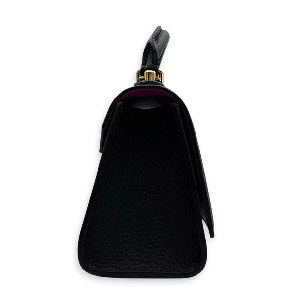 Twist One Top Handle Bag Black in Taurillon Leather, Gold hardware
